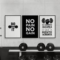 Kit 3 Quadros Academia Do It 33X24Cm - Com Vidro Preto