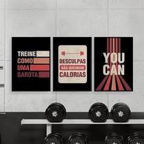 Kit 3 Quadros Academia Feminino Treine Como Uma Garota Kit 3 Quadros Academia Feminino Treine Como Uma Garota