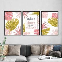 Kit 3 Quadros Ação É A Chave Para O Sucesso 24x18cm - com vidro