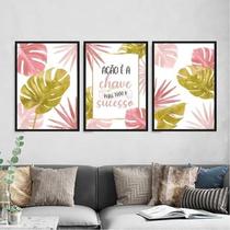 Kit 3 Quadros Ação É A Chave Para O Sucesso 24X18Cm Preta