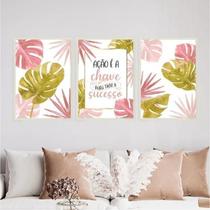 Kit 3 Quadros Ação É A Chave Para O Sucesso 45X34Cm Branca