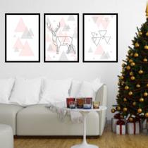 Kit 3 Quadros Alce Geométrico Triângulo 24x18cm