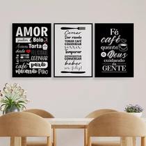 Kit 3 Quadros Amor Comida Café 24X18Cm Com Vidro - Preta Kit 3 Quadros Amor Comida Café 24X18Cm Com Vidro - Preta