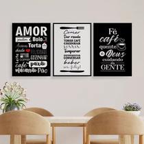 Kit 3 Quadros Amor Comida Café 24x18cm - com vidro