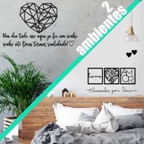 Kit 3 Quadros Amor + Coração Geométrico + Frases de parede Abençaodos Deus Sonho Decorativo Cozinha Cabeceira