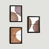 Kit 3 Quadros Amor, Fé, Gratidão - Abstrato 24x18cm - com vidro