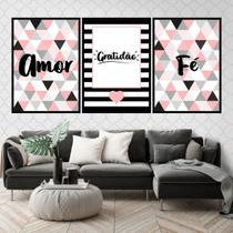 Kit 3 Quadros Amor, Gratidão e Fé 33x24cm - com vidro