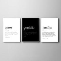 Kit 3 Quadros Amor Gratidão Família Significados 33x24cm - com vidro