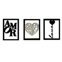 Kit 3 Quadros Amor Love E Coração Espelhado Decoração Parede - Super 3D Kit 3 Quadros Amor Love E Coração Espelhado Decoração Parede - Super 3D