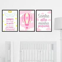 Kit 3 Quadros Anjo da Guarda - Sonhe Alto 45x34cm - com vidro Kit 3 Quadros Anjo da Guarda - Sonhe Alto 45x34cm - com vidro