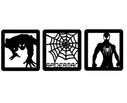 kit 3 Quadros apliques Homem Aranha Spider Man Mdf Preto c/ fita dupla frace