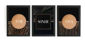 Kit 3 Quadros Arte Decoração Sala Casa Ame Sonhe Viva