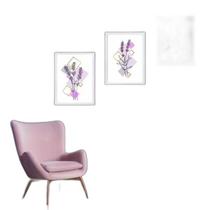 Kit 3 Quadros Arte Lavanda - Geométricos 24X18Cm - Com Vidro