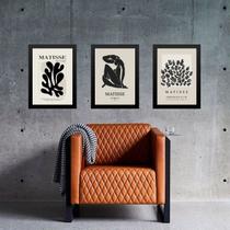 Kit 3 Quadros Arte Matisse Preto e Nude 24x18cm