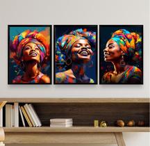 Kit 3 Quadros Arte Mulheres AfricanasTurbante 33x24cm Kit 3 Quadros Arte Mulheres AfricanasTurbante 33x24cm