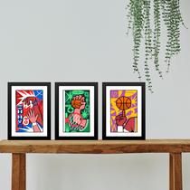 Kit 3 Quadros Artes Basquete Pop Art 24x18cm - com vidro Kit 3 Quadros Artes Basquete Pop Art 24x18cm - com vidro