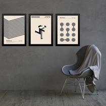 Kit 3 Quadros Artes Bauhaus Cinza e Bege Minimalistas 24x18cm Kit 3 Quadros Artes Bauhaus Cinza e Bege Minimalistas 24x18cm