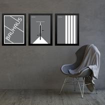 Kit 3 Quadros Artes Bauhaus Cinza e Branco - Bicicleta 45x34cm Kit 3 Quadros Artes Bauhaus Cinza e Branco - Bicicleta 45x34cm
