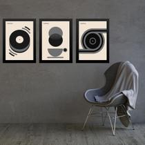 Kit 3 Quadros Artes Bauhaus Cinza E Preto Café Disco 45X34Cm