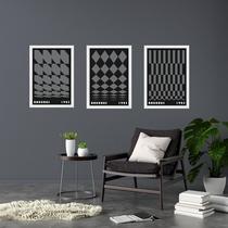 Kit 3 Quadros Artes Bauhaus Cinza e Preto Geométricas 45x34cm