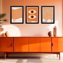 Kit 3 Quadros Artes Bauhaus Laranja e Bege - Olhos 33x24cm