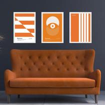 Kit 3 Quadros Artes Bauhaus Laranja e Branco 45x34cm