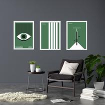 Kit 3 Quadros Artes Bauhaus Verde e Branco 24x18cm Kit 3 Quadros Artes Bauhaus Verde e Branco 24x18cm