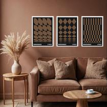 Kit 3 Quadros Artes Geométricas Bauhaus Preto e Marrom 24x18cm