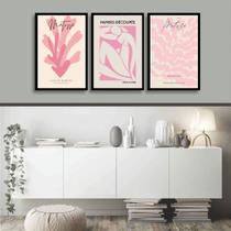 Kit 3 Quadros Artes Matisse Fashion Rosa 24x18cm - com vidro