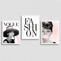 Kit 3 Quadros Audrey Fashion 33x24cm - com vidro