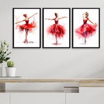 Kit 3 Quadros Bailarinas Vermelhas - Aquarela 24X18Cm Vidro Kit 3 Quadros Bailarinas Vermelhas - Aquarela 24X18Cm Vidro