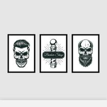 Kit 3 Quadros Barber Shop Caveiras 24x18cm - com vidro Kit 3 Quadros Barber Shop Caveiras 24x18cm - com vidro