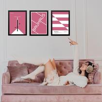 Kit 3 Quadros Bauhaus Rosa e Branco 45x34cm - com vidro Kit 3 Quadros Bauhaus Rosa e Branco 45x34cm - com vidro