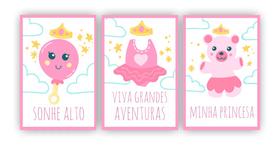 kit 3 quadros bebê minha princesa rosa quarto 20x29decoração