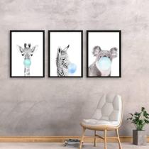 Kit 3 Quadros Bichinhos Chicletes ul 34x23Cm