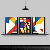 Kit 3 Quadros Bicicleta Mondrian 24X18Cm Moldura Preta