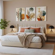 Kit 3 Quadros Boho Abstrato Folhagem Nude com Moldura Kit 3 Quadros Boho Abstrato Folhagem Nude com Moldura