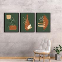 Kit 3 Quadros Boho Verde Musgo e Terracota 45x34cm - com vidro Kit 3 Quadros Boho Verde Musgo e Terracota 45x34cm - com vidro