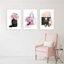 Kit 3 Quadros Bolsa Sapato E Óculos 34X23Cm Moldura Branca