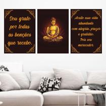 Kit 3 Quadros Buda Sou Grato 45x34cm - com vidro Kit 3 Quadros Buda Sou Grato 45x34cm - com vidro