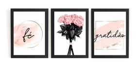 Kit 3 Quadros Buque De Flores Fé E Gratidão Presente
