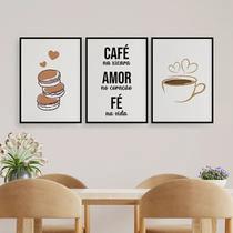 Kit 3 Quadros Café Amor E Fé 24x18cm - com vidro Kit 3 Quadros Café Amor E Fé 24x18cm - com vidro