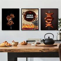 Kit 3 Quadros Cantinho Churrasco Fotografias Carnes 24x18cm