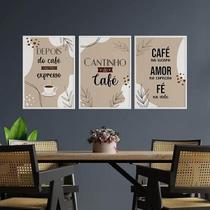 Kit 3 Quadros Cantinho Do Café Abstrato 33X24 Madeira Branca