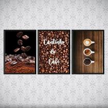 Kit 3 Quadros Cantinho Do Café Grãos 24X18Cm - Vidro Preta Kit 3 Quadros Cantinho Do Café Grãos 24X18Cm - Vidro Preta