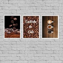 Kit 3 Quadros Cantinho Do Café Grãos 33x24cm - com vidro