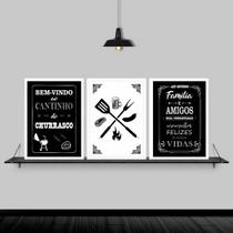 Kit 3 Quadros Cantinho Do Churrasco 45x34cm - com vidro