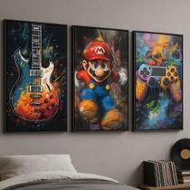 Kit 3 Quadros Canvas Quarto Menino Rock E Gamer- Kit 3 Quadros Canvas Quarto Menino Rock E Gamer-