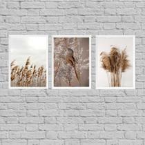 Kit 3 Quadros Capim Dos Pampas E Passarinho 33X24Cm Kit 3 Quadros Capim Dos Pampas E Passarinho 33X24Cm