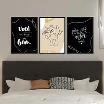 Kit 3 Quadros Casal 33x24cm - Decoração para Quarto e Sala